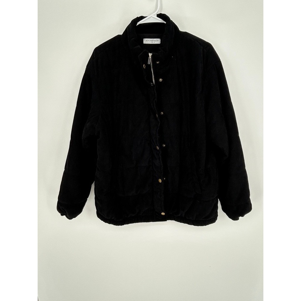 Angashion Womens M Black Corduroy Bomber Jacket Oversized Streetwear Layering